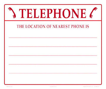 Telephone Nearest Location Sign - 12 x 10 Inches on Styrene Plastic (Customize or Leave Blank)