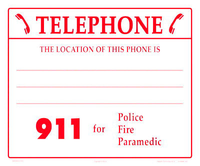 Location of This Telephone With 911 Sign - 12 x 10 Inches on Heavy-Duty Aluminum (Customize or Leave Blank)