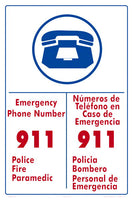 Emergency Phone Number 911 Sign in English/Spanish - 12 x 18 Inches on Heavy-Duty Aluminum