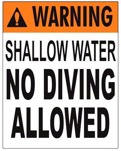 Shallow Water No Diving Warning Sign - 24 x 30 Inches on Heavy-Duty Aluminum