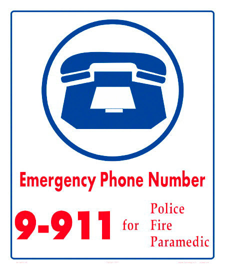 Emergency Phone Number 9-911 Sign - 10x12 Inch