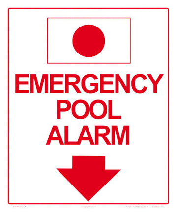 Emergency Pool Alarm Sign - 10 x 12 Inches on Styrene Plastic