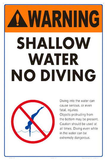 Shallow Water No Diving Warning Sign - 12 x 18 Inches on Heavy-Duty Aluminum