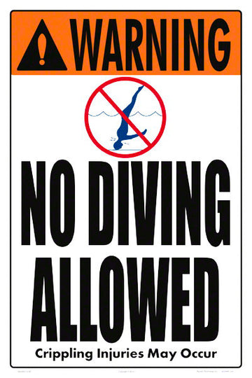 No Diving Allowed Warning Sign (4 Inch Lettering) - 12 x 18 Inches on Heavy-Duty Aluminum