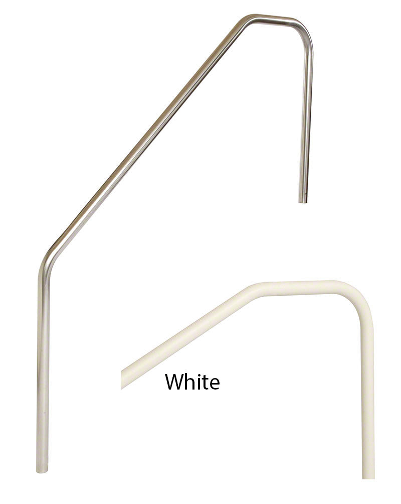 Stair Mounted 3-Bend 4 Foot Pool Hand Rail With 1 Foot Extension Front - 1.90 x .049 Inches - Powder Coated White