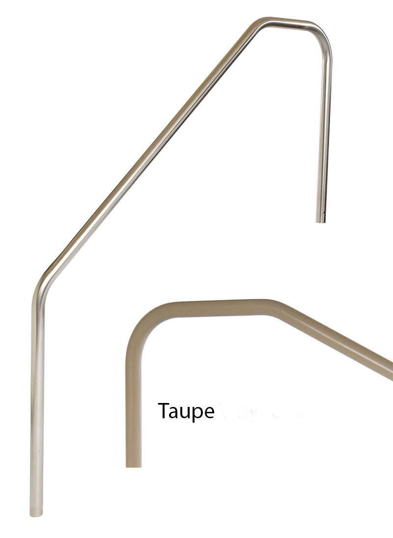 Stair Mounted 3-Bend 4 Foot Pool Hand Rail With 1 Foot Extension Front - 1.90 x .049 Inches - Powder Coated Taupe