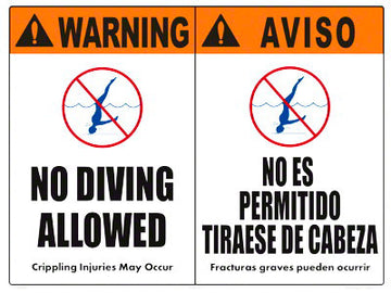 No Diving Allowed in English/Spanish - 24 x 18 Inches on Styrene Plastic