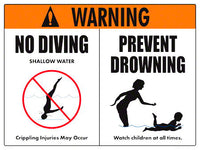No Diving Prevent Drowning Warning Sign - 24 x 18 Inches on Heavy-Duty Aluminum