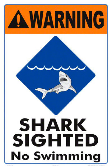 Shark Sighted Warning Sign - 12 x 18 Inches on Styrene Plastic