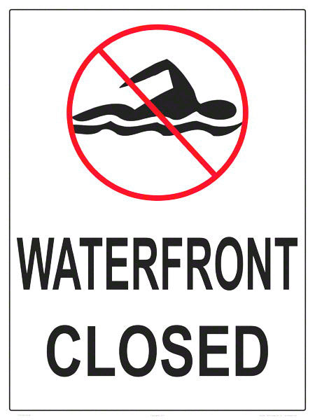 Waterfront Closed Sign - 18 x 24 Inches on Styrene Plastic