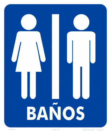 Restrooms With Graphics Sign in Spanish - 10 x 12 Inches on Heavy-Duty Aluminum
