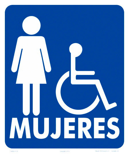 Women/Wheelchair Accessible Sign in Spanish - 10 x 12 Inches on Heavy-Duty Aluminum