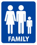 Family Restroom With Graphics Sign - 10 x 12 Inches on Heavy-Duty Aluminum