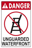 Danger Unguarded Waterfront Sign - 12 x 18 Inches on Heavy-Duty Aluminum