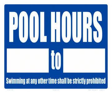 Pool Hours Sign - 12 x 10 Inch on Vinyl Stick-on (Customize or Leave Blank)