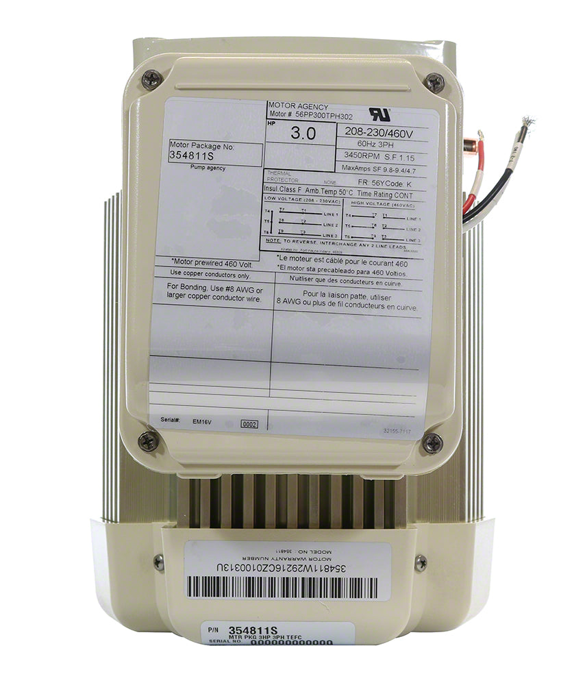 1 HP Pump Motor Square Flange - 1-Speed 3-Phase 208-230/460 Volts 60 Hz - TEFC Black