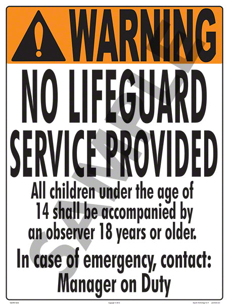 New Mexico No Lifeguard Warning Sign (14 Years and Under) - 18 x 24 Inches on Styrene Plastic (Customize or Leave Blank)