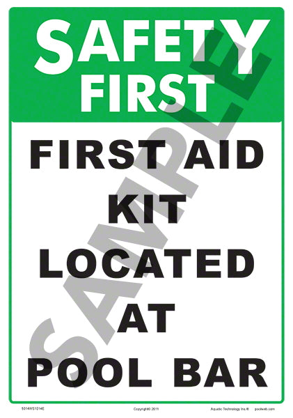 Safety First Aid Kit Located at Sign - 10 x 14 Inches on Styrene Plastic (Customize or Leave Blank)