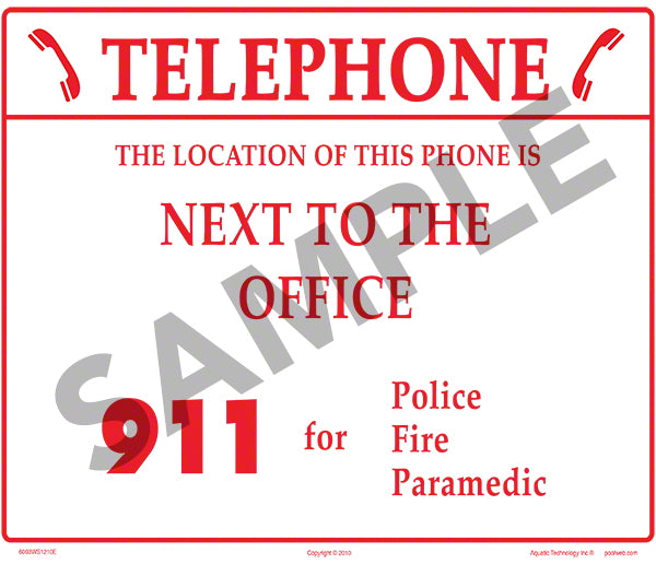 Location of This Telephone With 911 Sign - 12 x 10 Inches on Heavy-Duty Aluminum (Customize or Leave Blank)