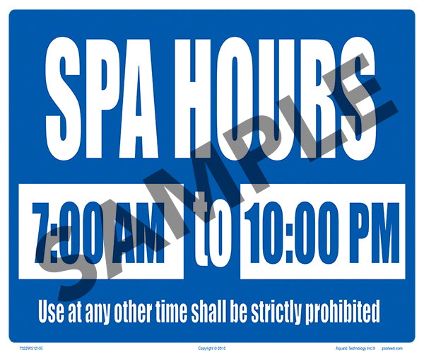 Spa Hours Sign - 12 x 10 Inches on Styrene Plastic (Customize or Leave Blank)