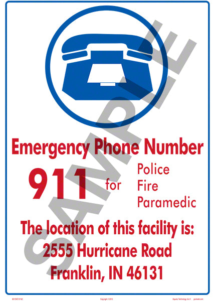 Emergency Phone 911 With Facility Location Sign in Spanish - 10 x 14 Inches on Styrene (Customize or Leave Blank)