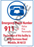 Emergency Phone 911 With Facility Location Sign - 10 x 14 Inches on Styrene (Customize or Leave Blank)