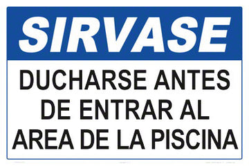 Please Shower Before Entering Pool Area Sign in Spanish - 18 x 12 Inches on Styrene Plastic
