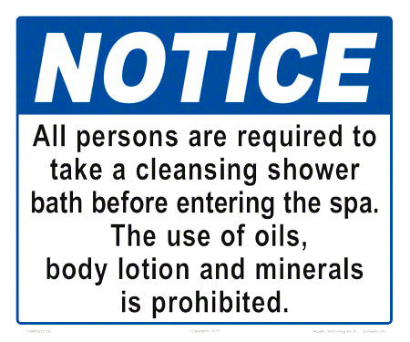 Notice All Persons Required to Shower Sign - 12 x 10 Inches on Styrene Plastic