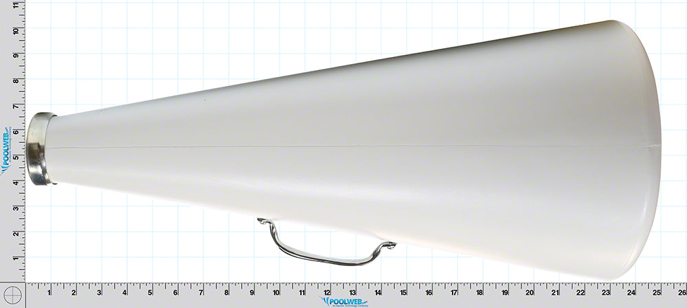 25 Inch Plastic Megaphone With Plated Metal Mouthpiece and Handle - White
