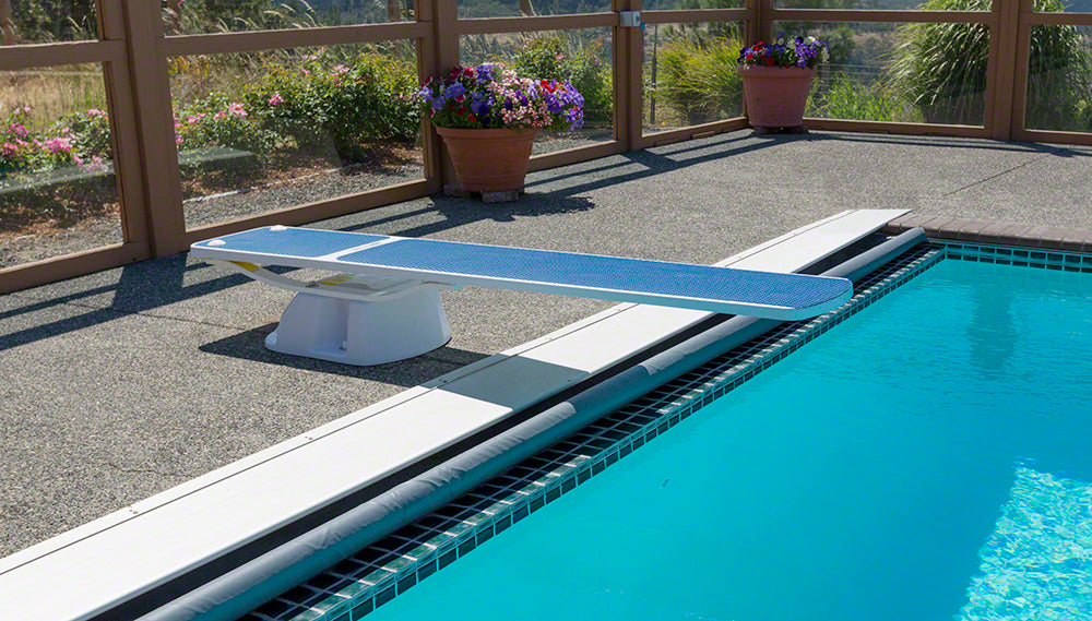 Salt Pool Jump System With 8 Foot TrueTread Board - White Stand and White Board and Gray TrueTread