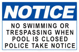 Notice No Swimming or Trespassing Sign - 18 x 12 Inches on Heavy-Duty Aluminum