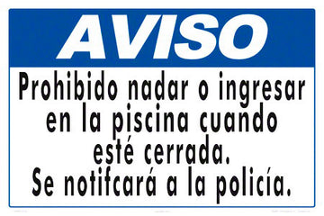 Notice No Swimming or Trespassing Sign in Spanish - 18 x 12 Inches on Styrene Plastic