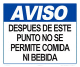 Notice No Food or Drink Sign in Spanish - 12 x 10 Inches on Styrene Plastic