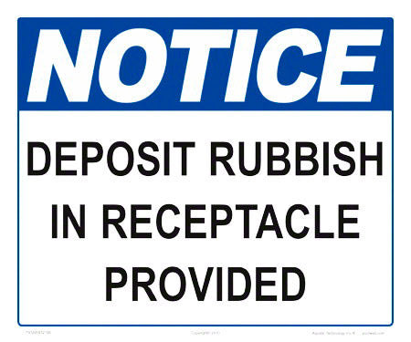 Notice Deposit Rubbish Sign - 12 x 10 Inches on Heavy-Duty Aluminum