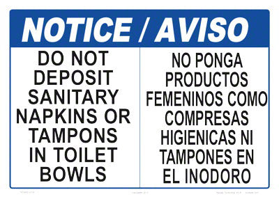 Notice Do Not Deposit Sign in English/Spanish - 14 x 10 Inches on Styrene Plastic