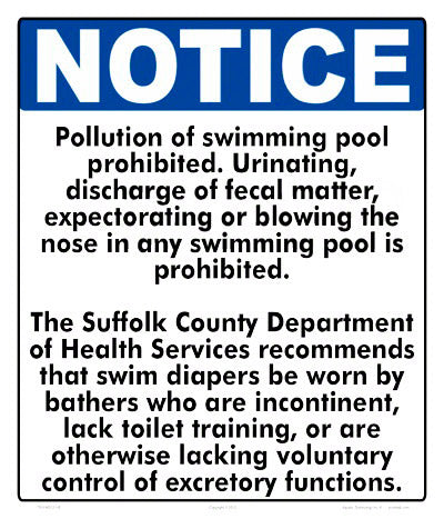 Notice Suffolk County Pollution Statement Sign - 12 x 14 Inches on Styrene Plastic