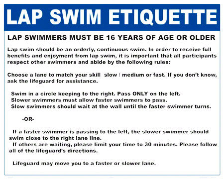 Lap Swim Etiquette Sign - 30 x 24 Inches on Styrene Plastic