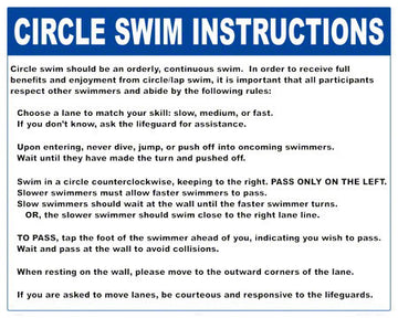 Circle Swim Instructions Sign - 30 x 24 Inches on Styrene Plastic