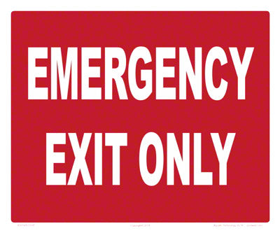 Emergency Exit Only Sign - 12 x 10 Inches on Styrene Plastic