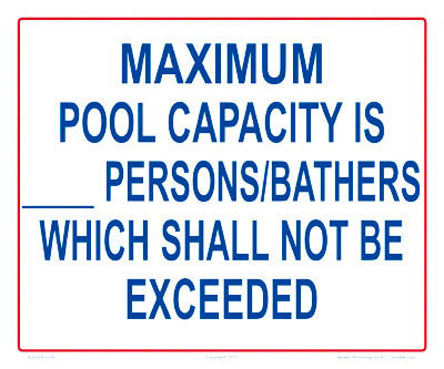 Maximum Pool Capacity Aluminum Sign - 12x10 Inch