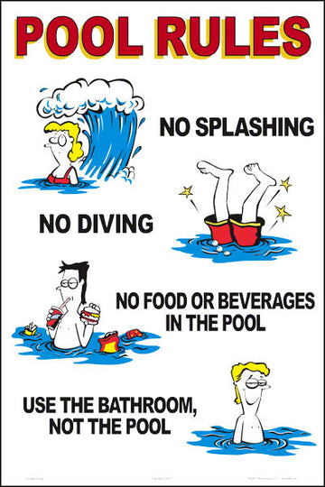 Pool Rules Humor Sign - 12 x 18 Inches on Heavy-Duty Aluminum