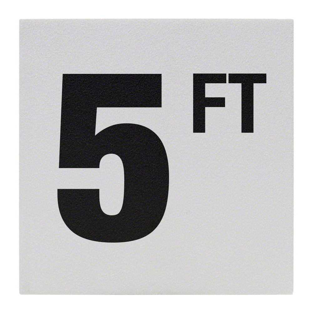 5 FT Ceramic Skid Resistant Tile Depth Marker 8 Inch x 8 Inch with 6 Inch Lettering