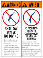 Shallow Water No Diving Warning Sign in English/Spanish - 18 x 24 Inches on Styrene Plastic