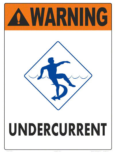 Undercurrent Warning Sign - 18 x 24 Inches on Styrene Plastic
