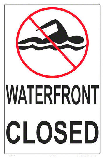 Waterfront Closed Sign - 12 x 18 Inches on Styrene Plastic