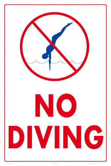 No Diving (in Red) Sign - 12 x 18 Inches on Styrene Plastic