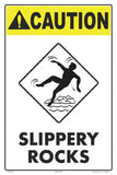 Slippery Rocks Caution Sign - 12 x 18 Inches on Styrene Plastic