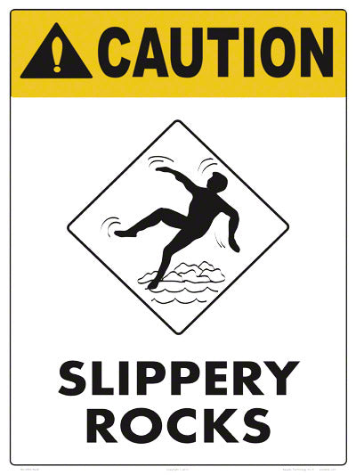 Slippery Rocks Aluminum Caution Sign - 18x24 Inch