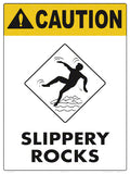 Slippery Rocks Caution Sign - 18 x 24 Inches on Heavy-Duty Dibond Aluminum