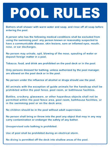 Florida Pool Rules Aluminum Sign - 18x24 Inch